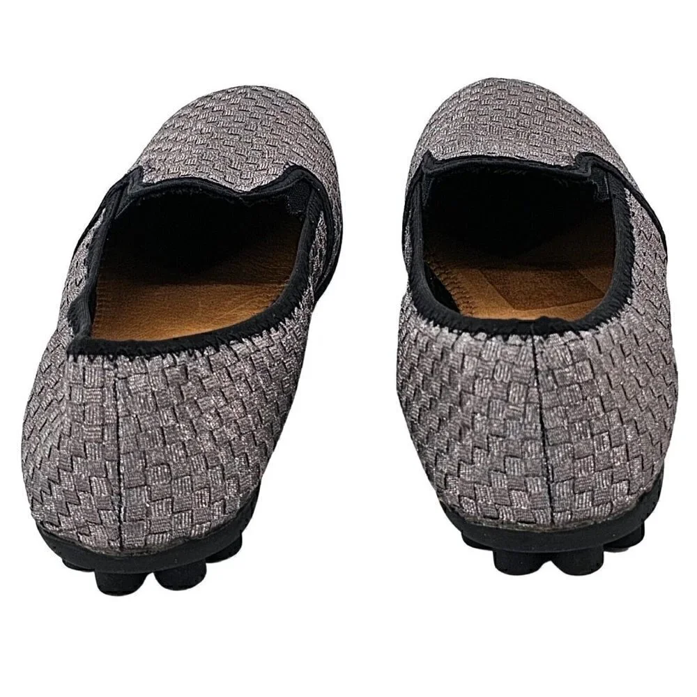 BERNIE MEV Pewter Metallic & Black Round Toe Elastic Gored Slip On Flat Size 42 - Picture 5 of 9